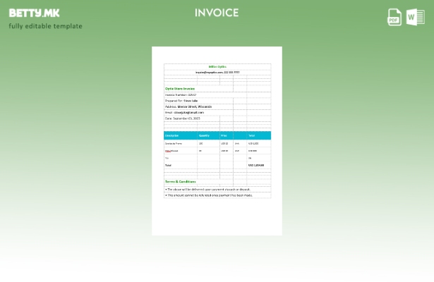 Шаблон за фактура за оптичка продавница во модерен стил
